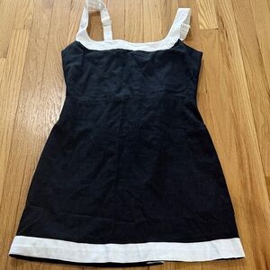 Abercrombie & Fitch Black and White Colorblock Linen Blend Wide Strap Mini Dress